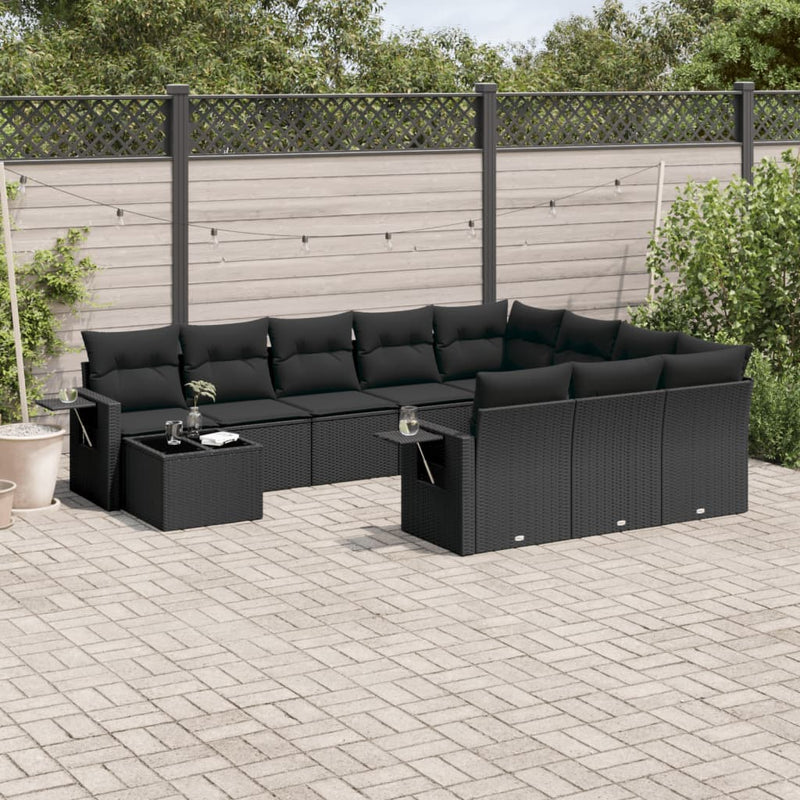 vidaXL 11 Piece Garden Sofa Set with Cushions Black Poly Rattan