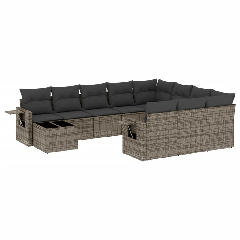vidaXL 11 Piece Garden Sofa Set with Cushions Grey Poly Rattan