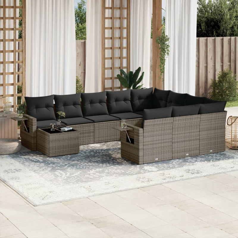 vidaXL 11 Piece Garden Sofa Set with Cushions Grey Poly Rattan