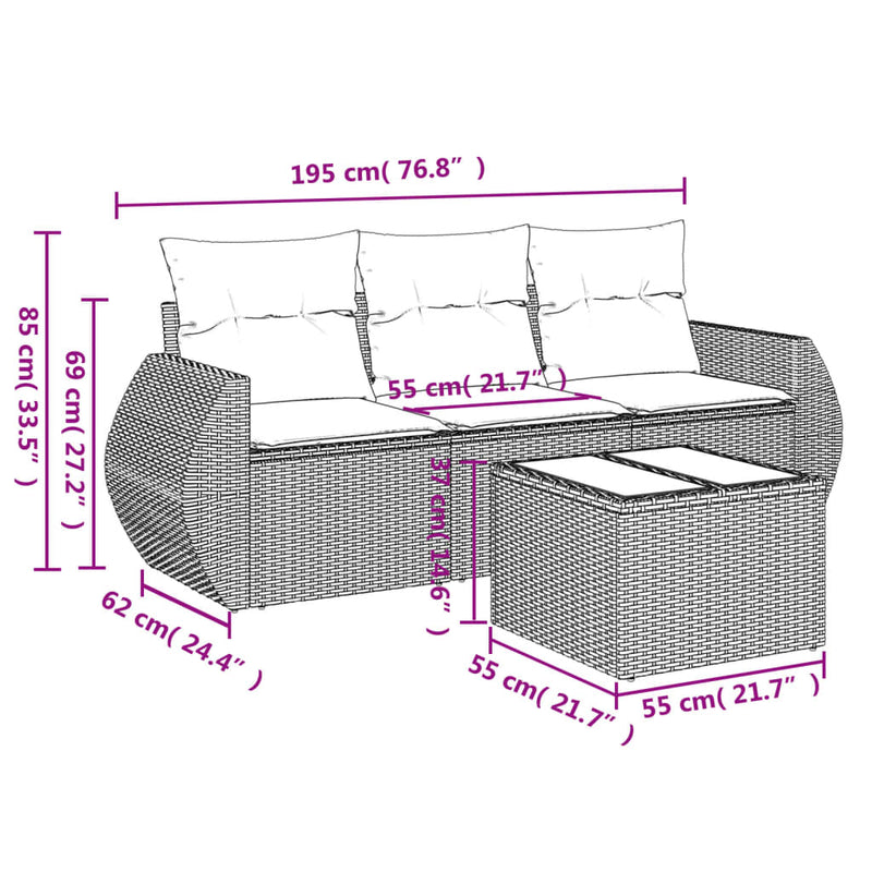 vidaXL 4 Piece Garden Sofa Set with Cushions Grey Poly Rattan