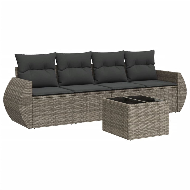 5 Piece Garden Sofa Set with Cushions Grey Poly Rattan