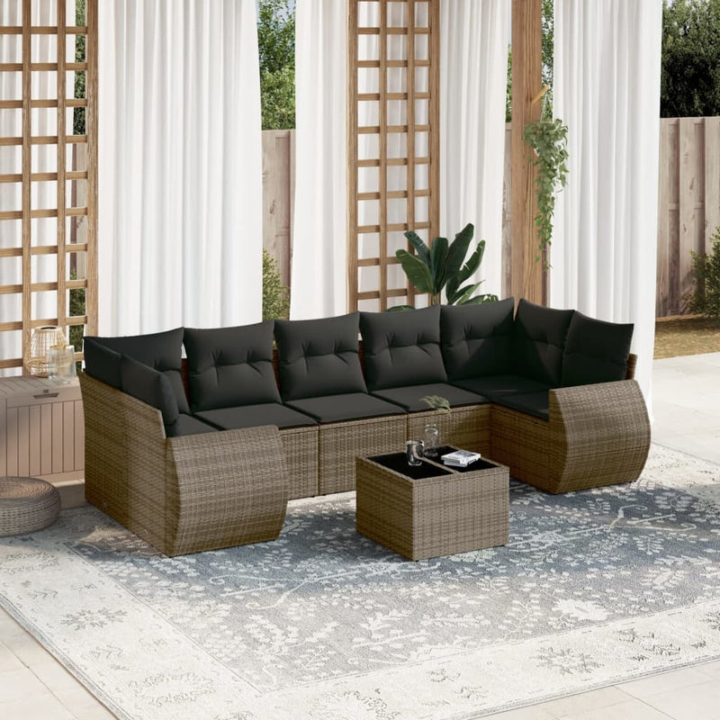 vidaXL 8 Piece Garden Sofa Set with Cushions Grey Poly Rattan