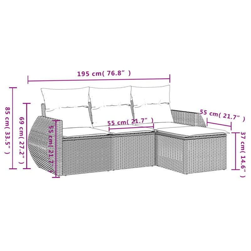 vidaXL 4 Piece Garden Sofa Set with Cushions Grey Poly Rattan