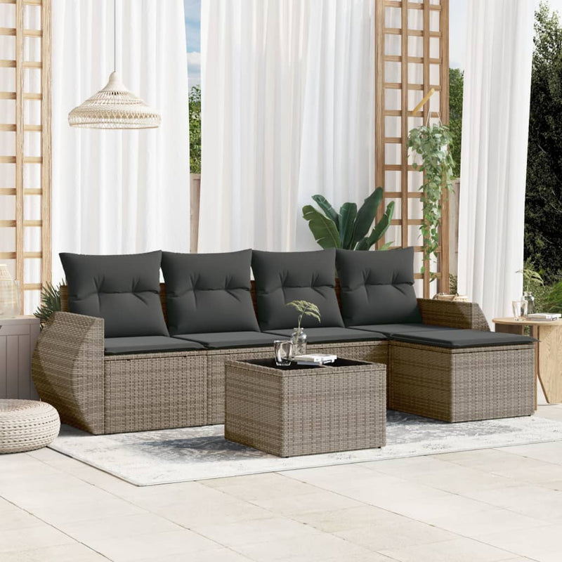 6 Piece Garden Sofa Set with Cushions Grey Poly Rattan