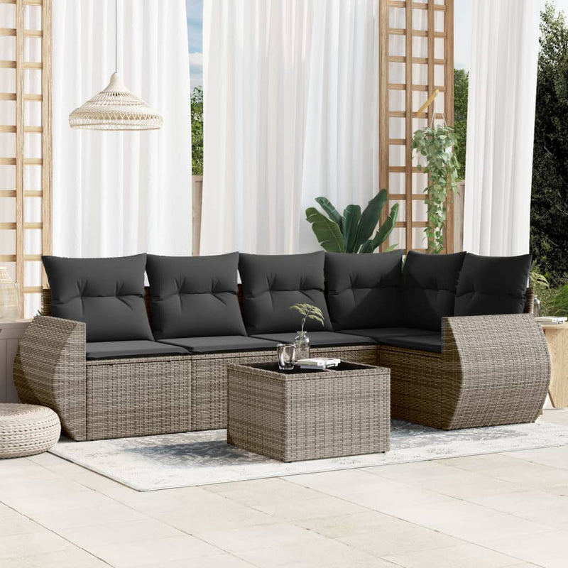 vidaXL 6 Piece Garden Sofa Set with Cushions Grey Poly Rattan
