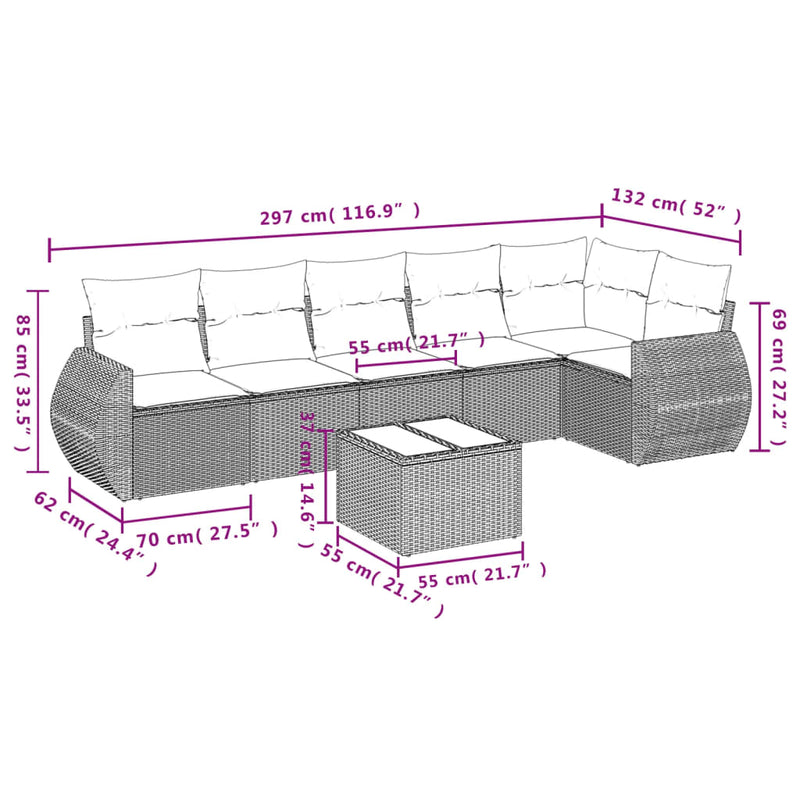 vidaXL 7 Piece Garden Sofa Set with Cushions Grey Poly Rattan