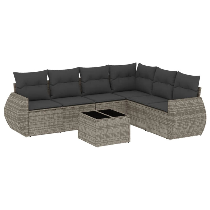 7 Piece Garden Sofa Set with Cushions Grey Poly Rattan