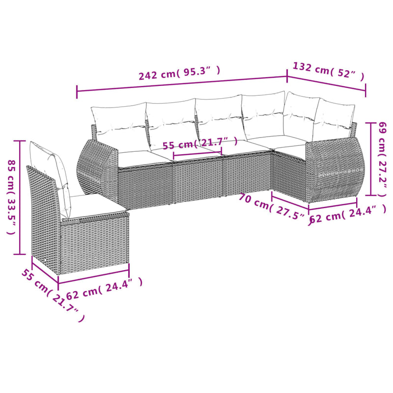 vidaXL 6 Piece Garden Sofa Set with Cushions Grey Poly Rattan