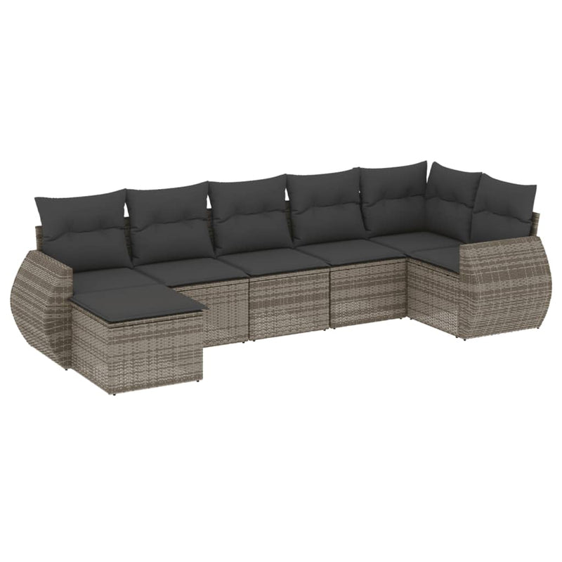 7 Piece Garden Sofa Set with Cushions Grey Poly Rattan