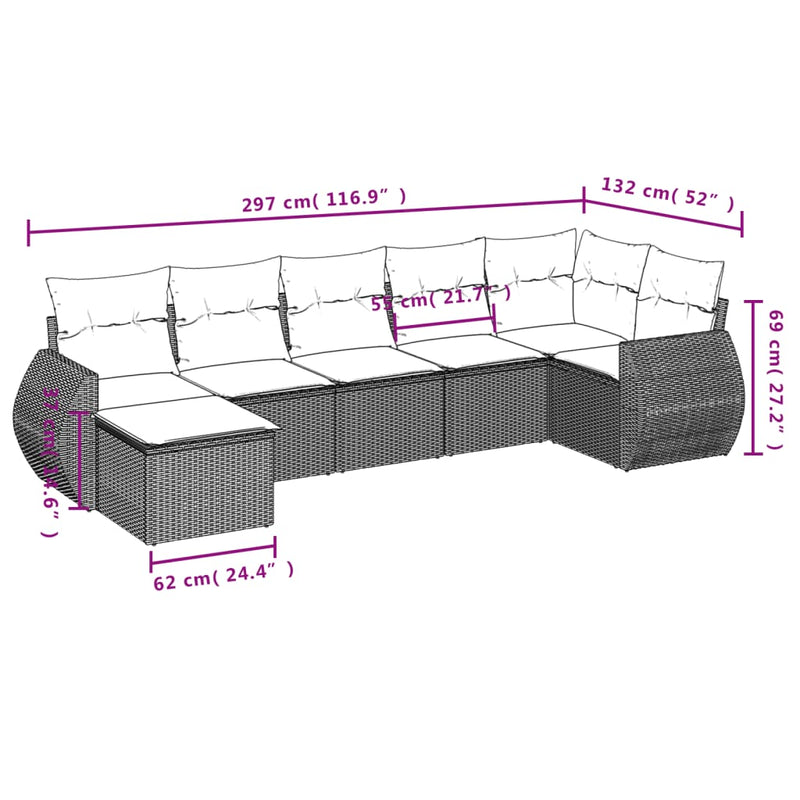 7 Piece Garden Sofa Set with Cushions Grey Poly Rattan