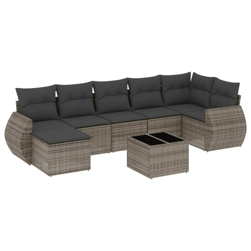 vidaXL 8 Piece Garden Sofa Set with Cushions Grey Poly Rattan
