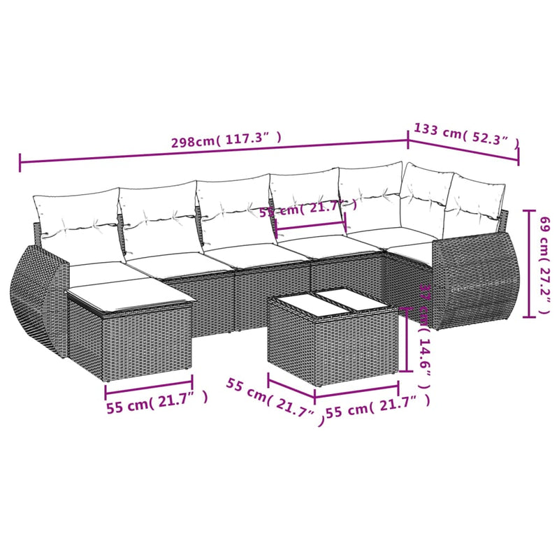vidaXL 8 Piece Garden Sofa Set with Cushions Grey Poly Rattan