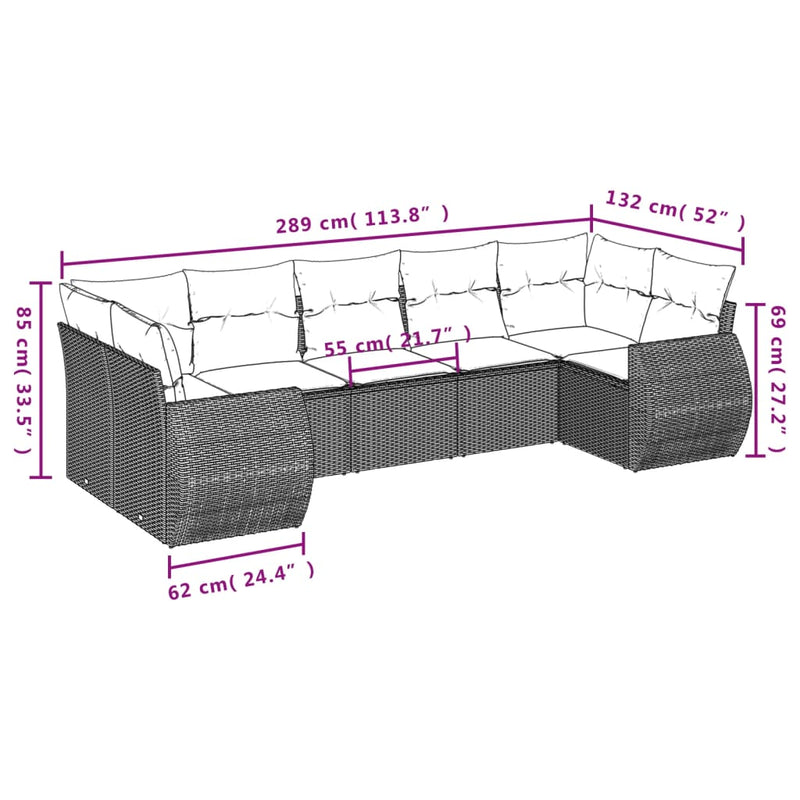vidaXL 7 Piece Garden Sofa Set with Cushions Grey Poly Rattan