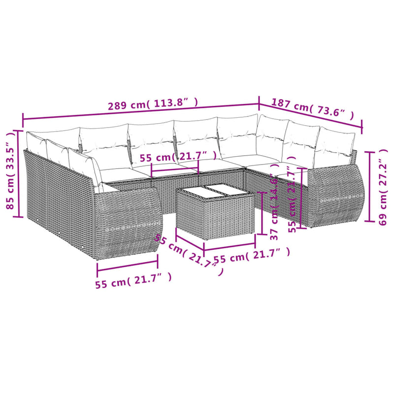 vidaXL 10 Piece Garden Sofa Set with Cushions Grey Poly Rattan