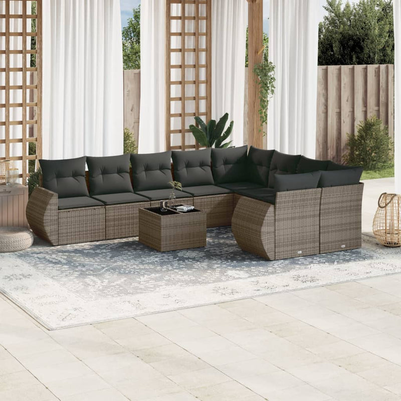 vidaXL 10 Piece Garden Sofa Set with Cushions Grey Poly Rattan