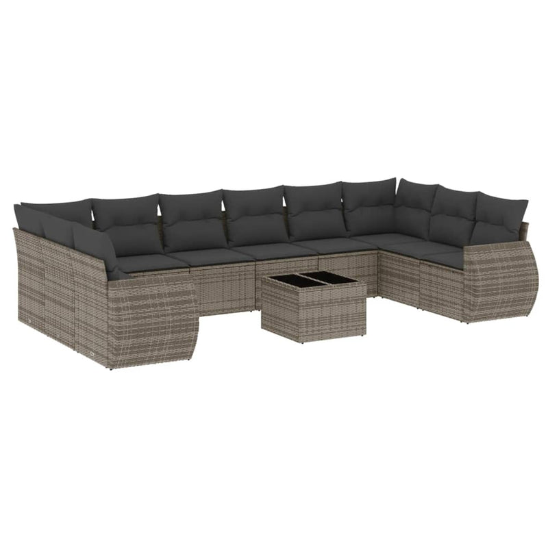 11 Piece Garden Sofa Set with Cushions Grey Poly Rattan