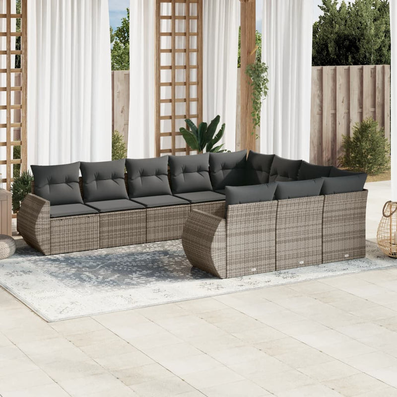 vidaXL 10 Piece Garden Sofa Set with Cushions Grey Poly Rattan