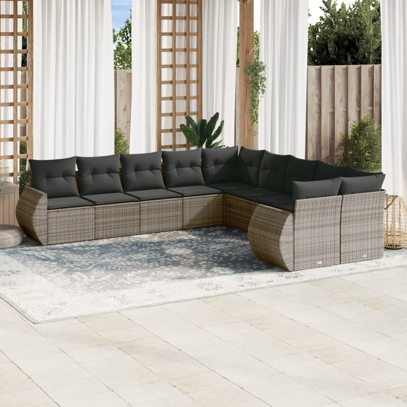 10 Piece Garden Sofa Set with Cushions Grey Poly Rattan