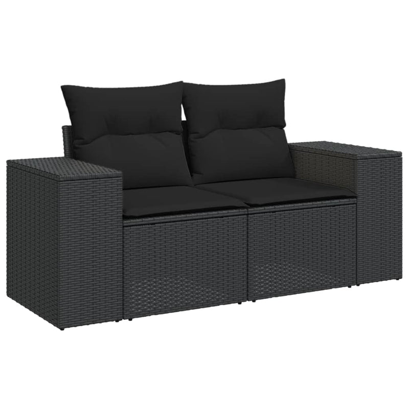 vidaXL 3 Piece Garden Sofa Set with Cushions Black Poly Rattan