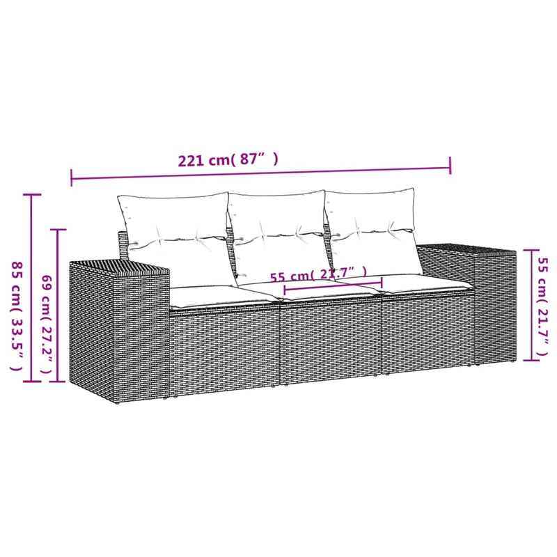 vidaXL 3 Piece Garden Sofa Set with Cushions Black Poly Rattan
