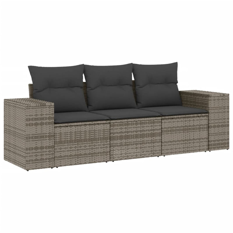 3 Piece Garden Sofa Set with Cushions Grey Poly Rattan