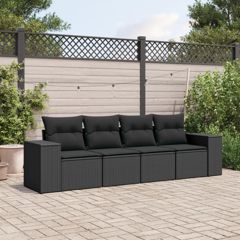 vidaXL 4 Piece Garden Sofa Set with Cushions Black Poly Rattan