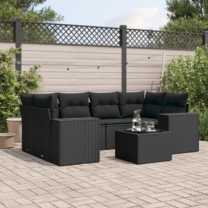 vidaXL 7 Piece Garden Sofa Set with Cushions Black Poly Rattan