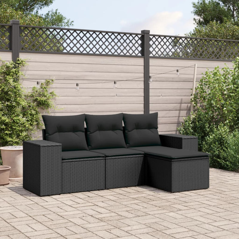 vidaXL 4 Piece Garden Sofa Set with Cushions Black Poly Rattan