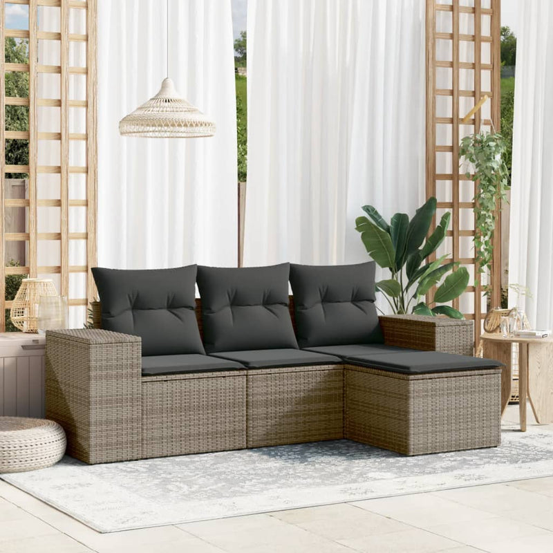 4 Piece Garden Sofa Set with Cushions Grey Poly Rattan