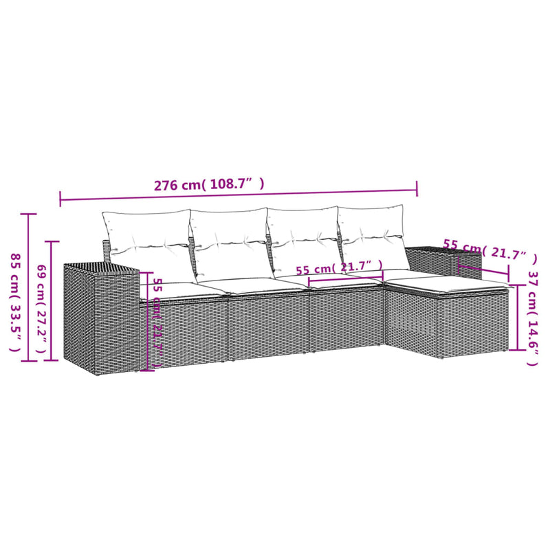 vidaXL 5 Piece Garden Sofa Set with Cushions Black Poly Rattan