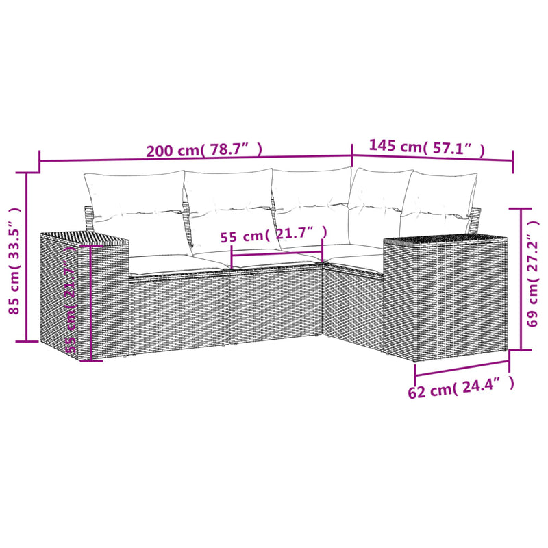 vidaXL 4 Piece Garden Sofa Set with Cushions Black Poly Rattan