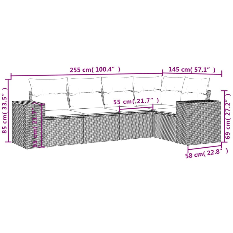 vidaXL 5 Piece Garden Sofa Set with Cushions Black Poly Rattan