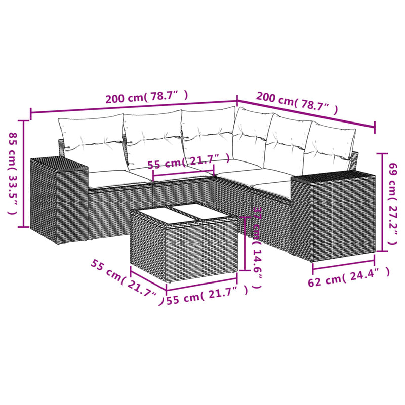 vidaXL 6 Piece Garden Sofa Set with Cushions Black Poly Rattan