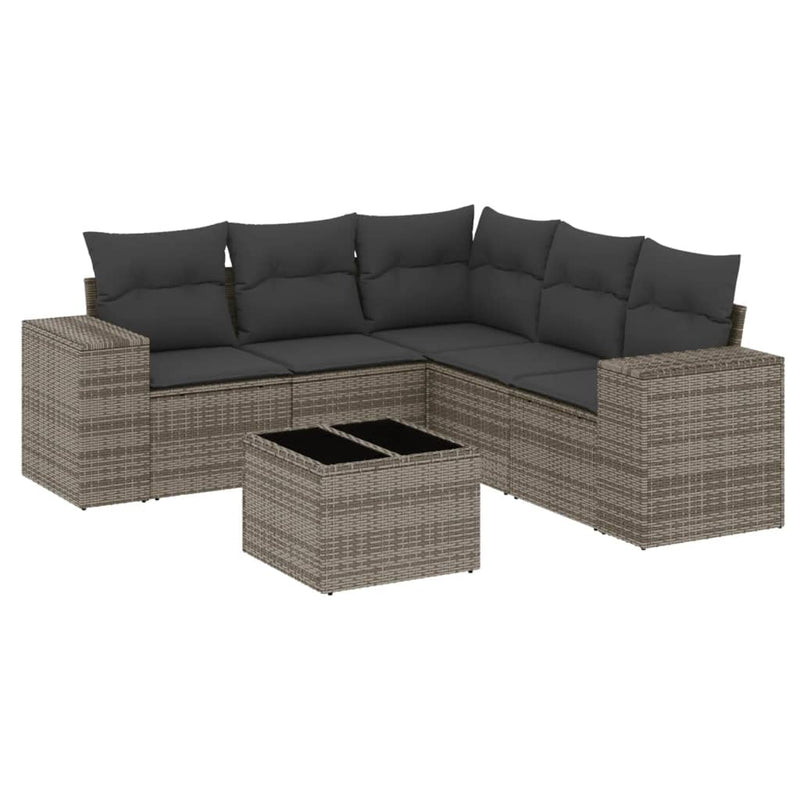 6 Piece Garden Sofa Set with Cushions Grey Poly Rattan