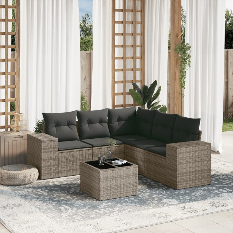 6 Piece Garden Sofa Set with Cushions Grey Poly Rattan