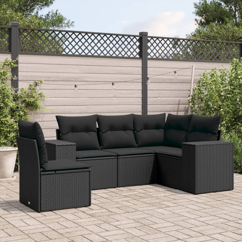 vidaXL 5 Piece Garden Sofa Set with Cushions Black Poly Rattan