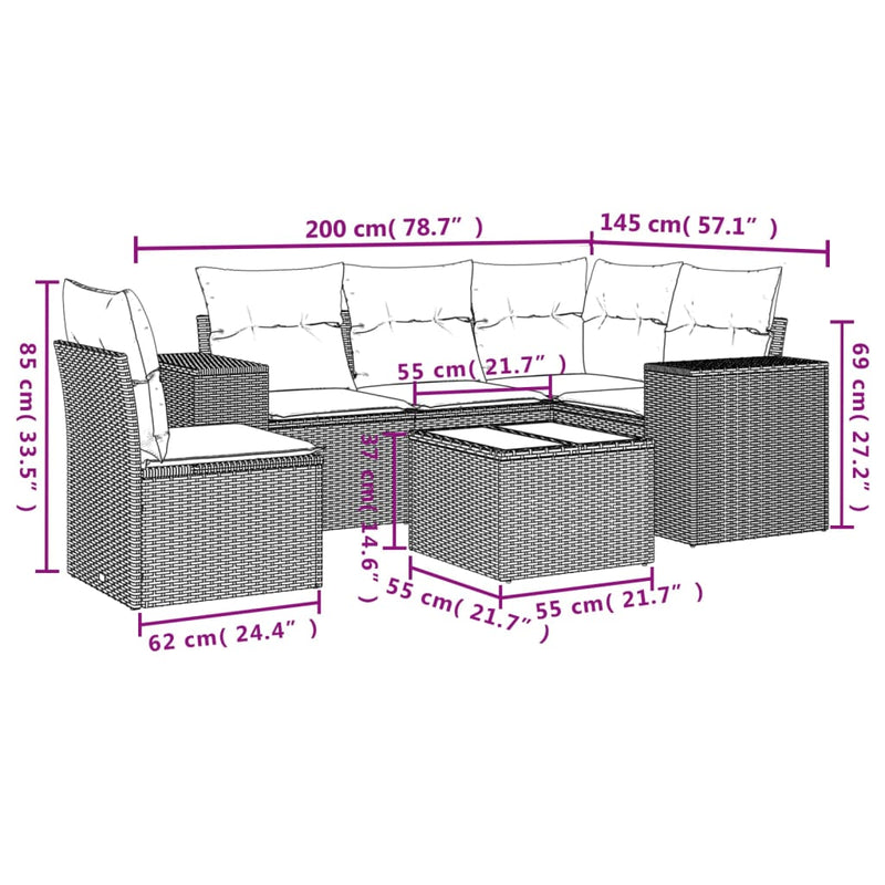 vidaXL 6 Piece Garden Sofa Set with Cushions Black Poly Rattan