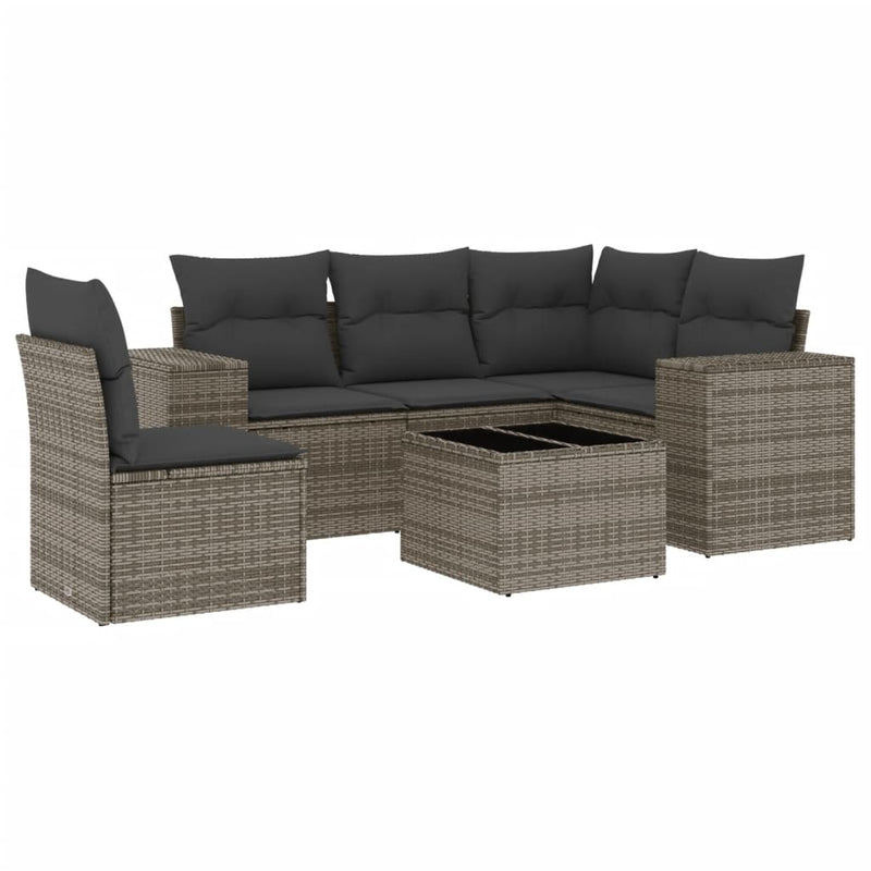 6 Piece Garden Sofa Set with Cushions Grey Poly Rattan