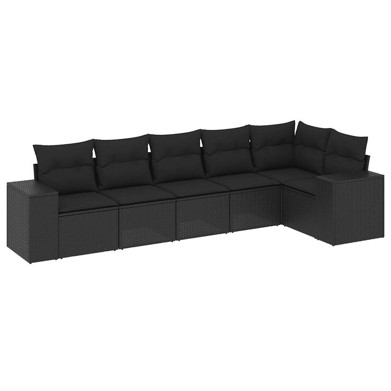 vidaXL 6 Piece Garden Sofa Set with Cushions Black Poly Rattan