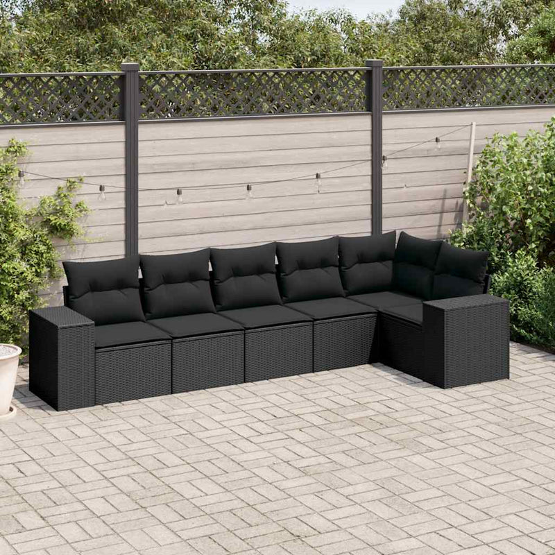 vidaXL 6 Piece Garden Sofa Set with Cushions Black Poly Rattan