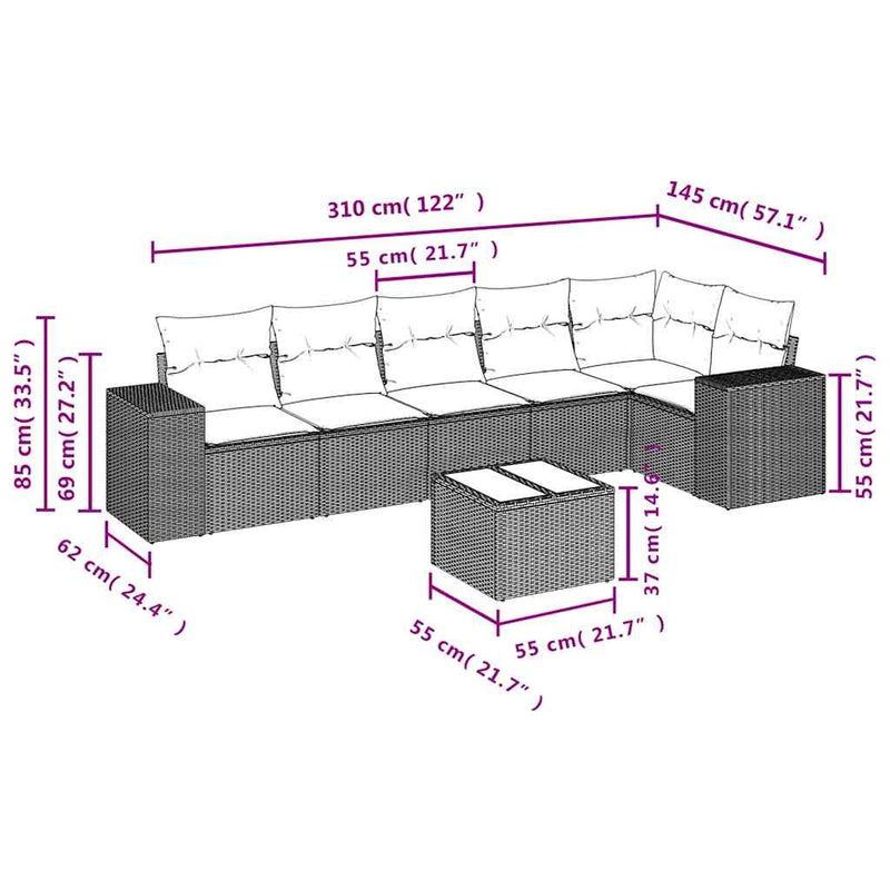 vidaXL 7 Piece Garden Sofa Set with Cushions Black Poly Rattan