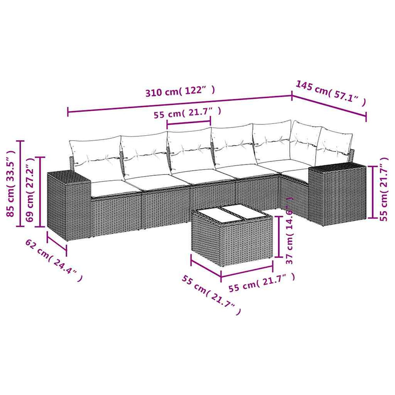 7 Piece Garden Sofa Set with Cushions Grey Poly Rattan