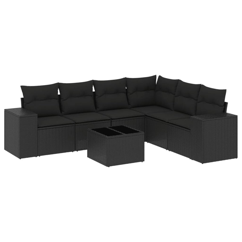 vidaXL 7 Piece Garden Sofa Set with Cushions Black Poly Rattan