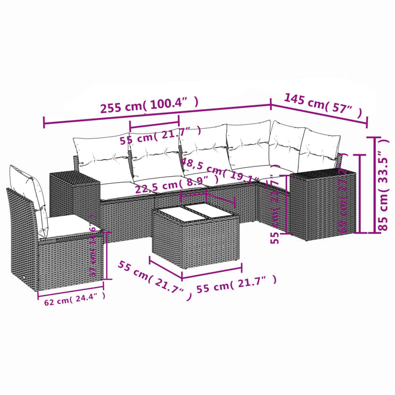 vidaXL 7 Piece Garden Sofa Set with Cushions Black Poly Rattan