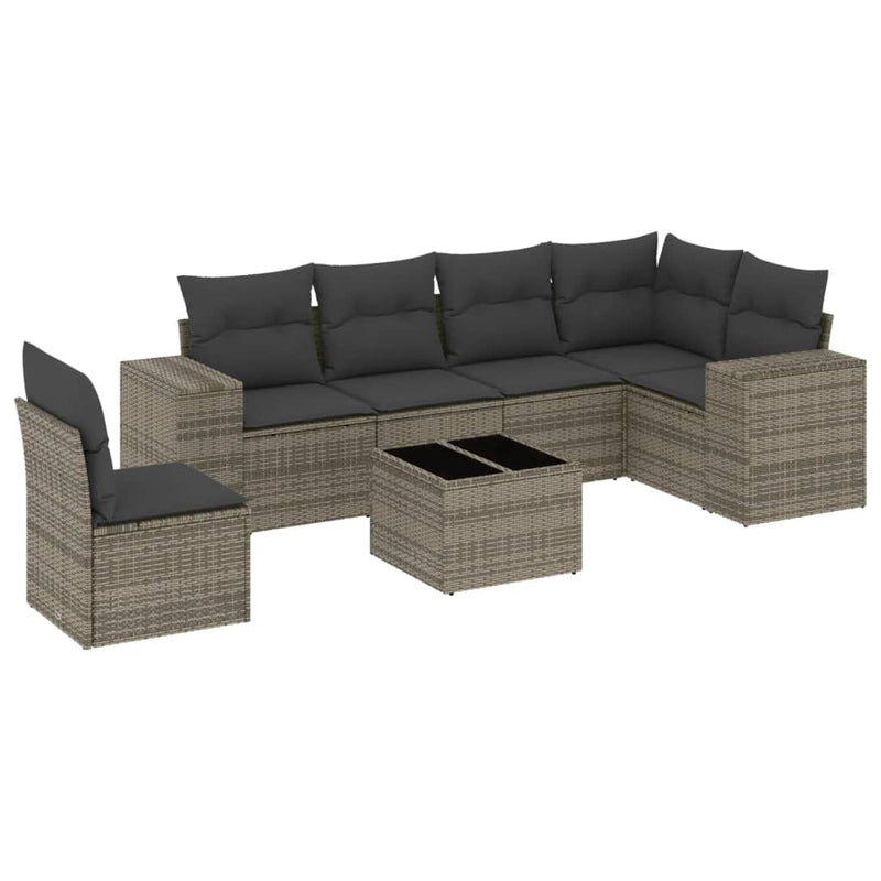 7 Piece Garden Sofa Set with Cushions Grey Poly Rattan