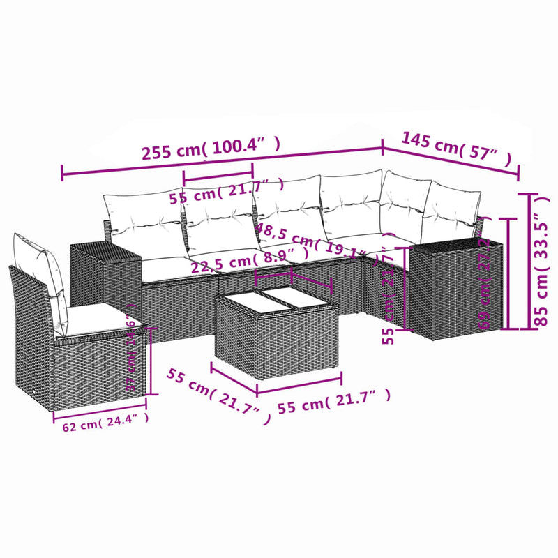 7 Piece Garden Sofa Set with Cushions Grey Poly Rattan