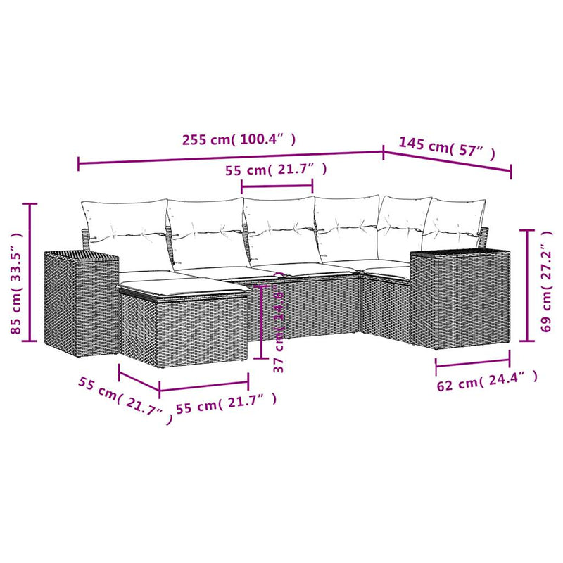 vidaXL 6 Piece Garden Sofa Set with Cushions Black Poly Rattan