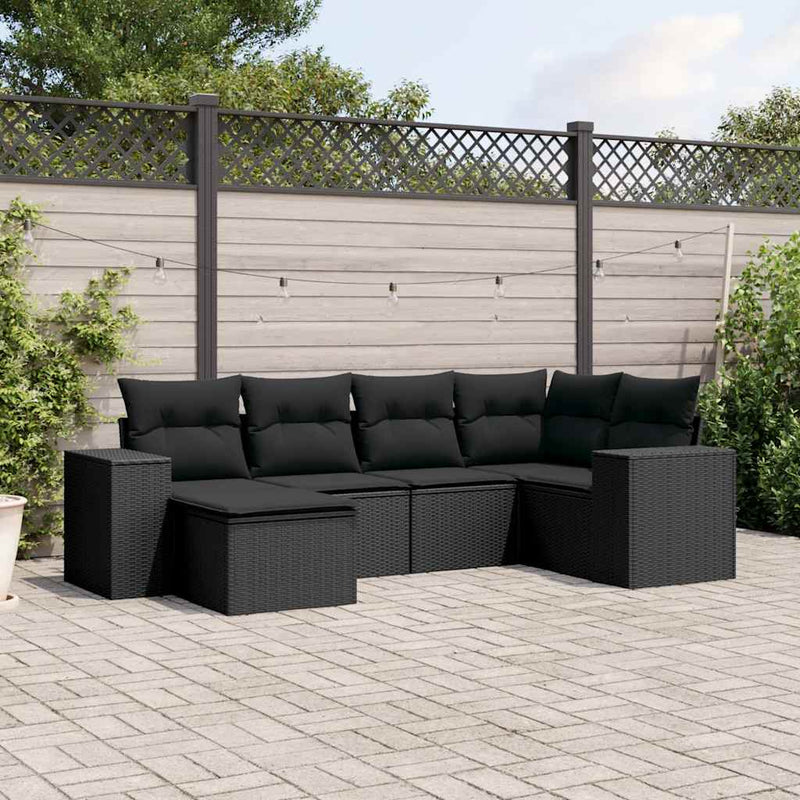 vidaXL 6 Piece Garden Sofa Set with Cushions Black Poly Rattan