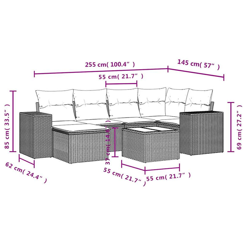 vidaXL 7 Piece Garden Sofa Set with Cushions Black Poly Rattan