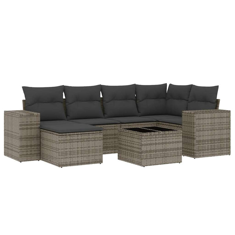 7 Piece Garden Sofa Set with Cushions Grey Poly Rattan